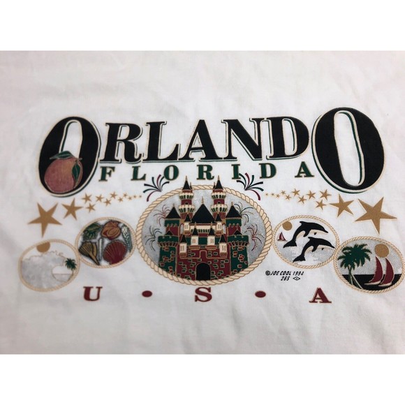 VINTAGE Joe Cool 1994 Orlando Florida Single Stitch T Shirt White Mens Size XL - Picture 3 of 7